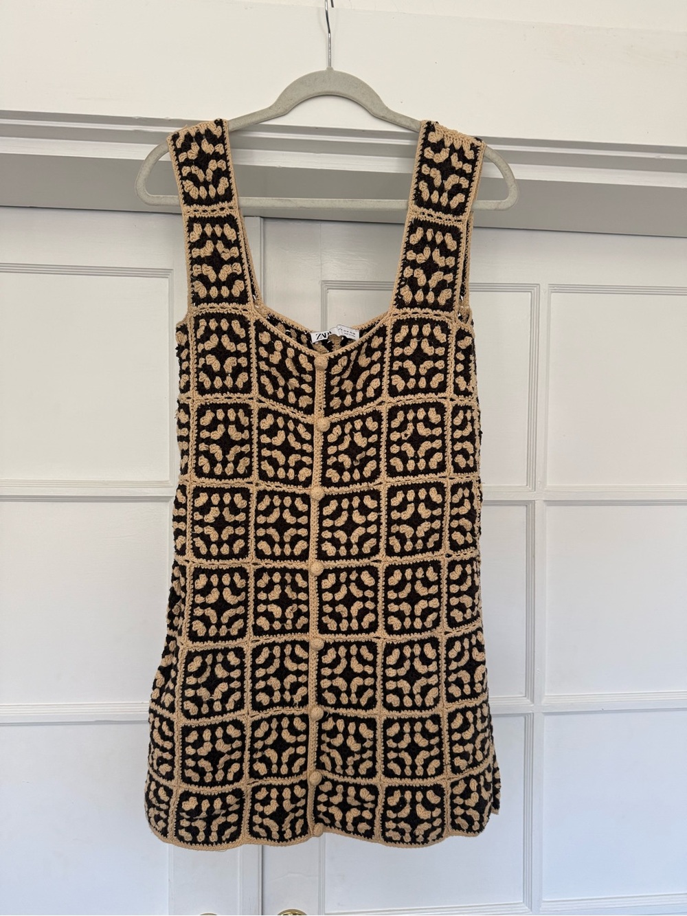 Zara crochet knit minidress beige and black size M